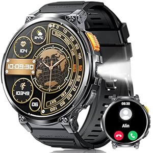 Military Smart Watch for Men with LED Flashlight 1.85” Big Screen Rugged Smart Watch 730mAh Large Battery 114 Sports Modes Fitness Watch Heart Rate Sleep Tracker Tactical Smartwatch for iOS Android