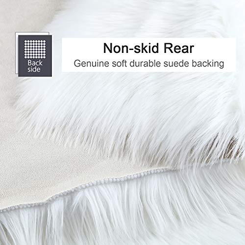 Junovo Premium Soft Round Faux Fur Sheepskin Seat Cushion Chair Cover Plush Area Rugs For Bedroom, 14 X 14Inch, White #TOP2