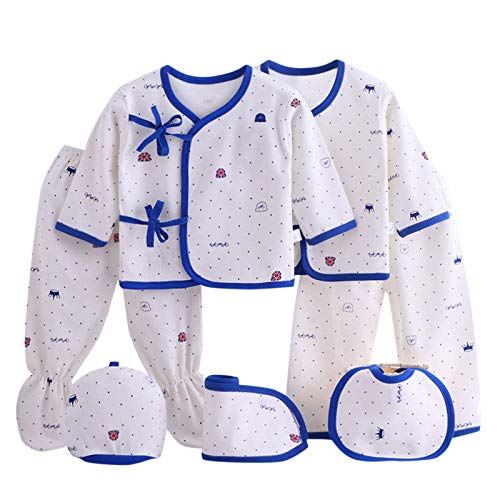 Baby Girls Outfits, 7PCS Newborn Baby Boys Girls Cartoon Pyjamas Tops+Hat+Pants +Bib Sleepwear Set 0-3 Months Blue