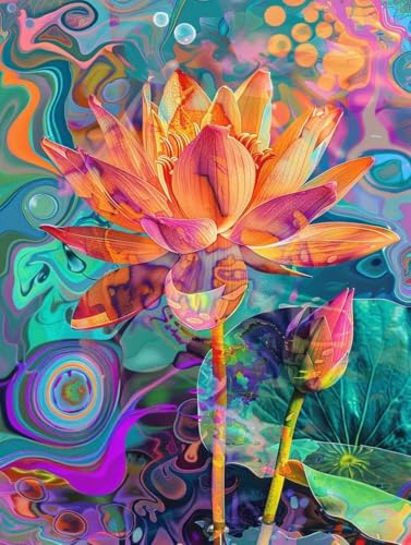 Diamond Painting Adulte Abstrait Fleur de Lotus 90x120 cm - Kit Complet Broderie Diamant DIY 5D
