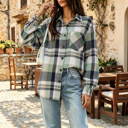 Plaid Jackets for Women Gingham Button Down Boho Lightweight Tops - image 5