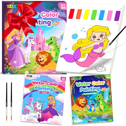 ZIZZ Stocking Stuffers for Kids Girls Boys, Paint with Water Coloring Books for Toddler, 2 Pack Watercolor Painting Set for Kid Ages 3-5 4-8, Drawing Activity Kit Art Craft Toy Birthday Gifts for Girl