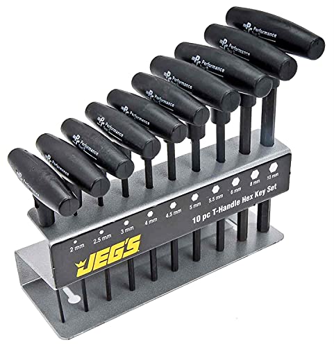 JEGS 10-Piece T-Handle Hex Key Set | Metric | Plastic Grips With Steel Shafts | Corrosion Resistant