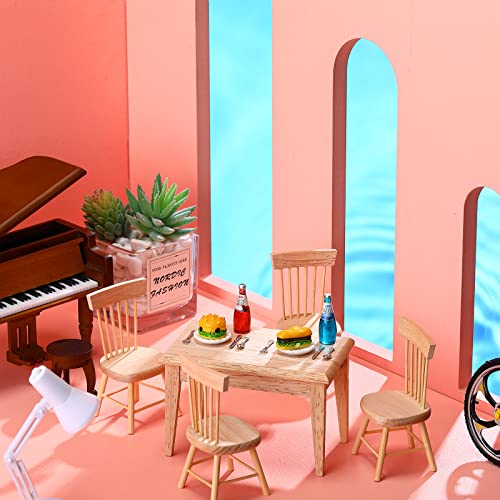 Doll House Furniture Miniature 1/12 Scale Accessories Dollhouse Table And Chairs Miniature Wooden Table Miniature Plates Tableware For Dollhouse Kitchen Food Decoration Accessories #TOP3