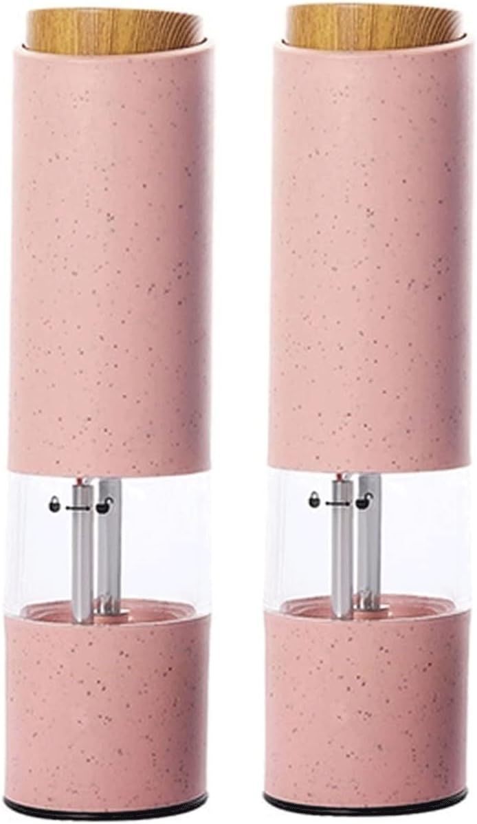 Salt and Pepper Grinder Set, Battery Powered Stainless Steel Salt or Pepper Mill Tall Power Shaker,Adjustable Ceramic Coarseness, 2 Pack (Color : Green) (Pink)