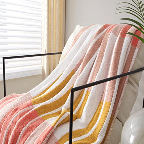 Chenille Plaid Throw Blanket Ultra-Plush Decorative All Season Soft Cozy Blanket For Bed Couch Sofa Chair Travel 50'' X 60''(Pink) #TOP2