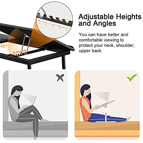 مكتب لاب توب قابل للطي، طاولة صينية سرير محمولة للاب توب بارتفاع قابل للتعديل وقابلة للإمالة، حامل مكتب للحضن غير قابل للانزلاق للتابلت مع حامل أكواب، مكتب للعمل والقراءة والدراسة وتناول الطعام، طاولة
