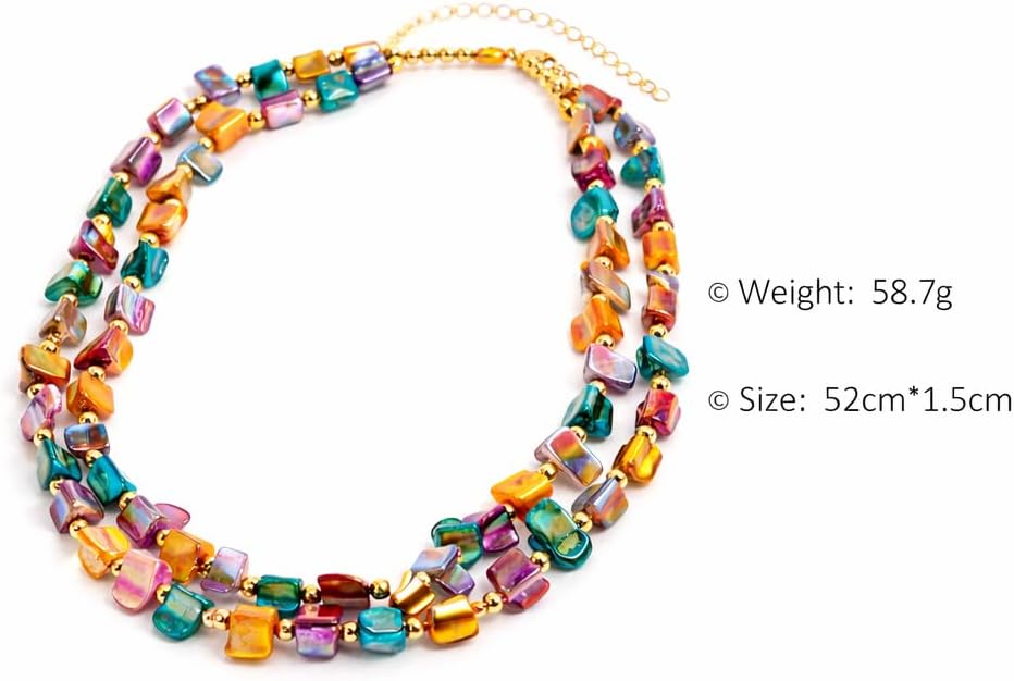 Colorful Beaded Necklace for Women, Layered Gemstone Style Necklace, Multi Strand Chunky Bead Necklace, Boho Statement Jewelry, Vacation Resort Fashion Gift