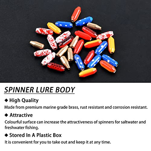 Fishing Spinner Lure Bodies Kit, 50/60Pcs Fishing Sinker Weights Brass Painted Spinnerbait Diy Making Materials Slip Sinker Bullet Sinkers Inline Spinners With Fishing Beads Inline Bait For Taxes Rigs #TOP3