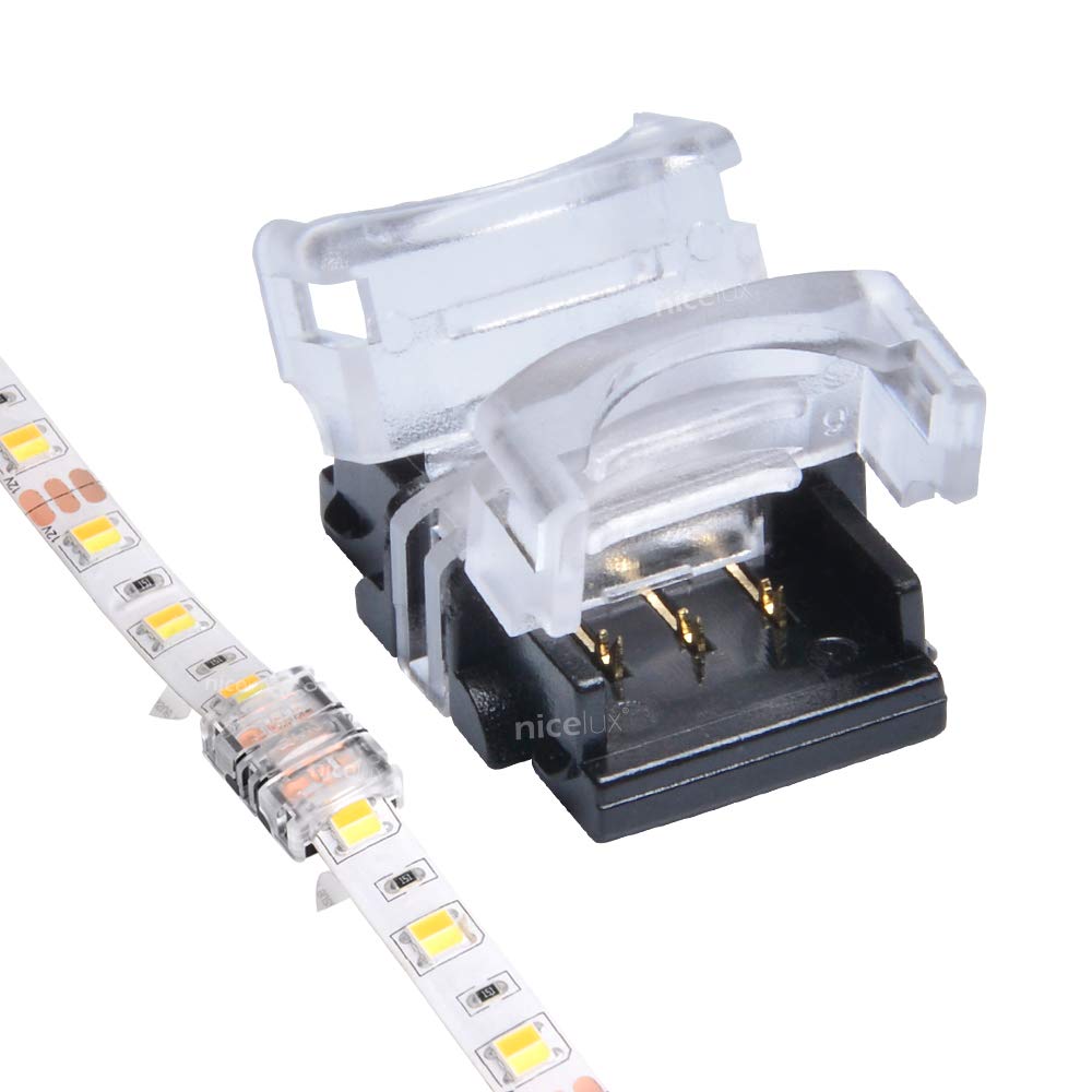 QIJIE LED Strip Connector 3 Pin 10mm for Waterproof Dimmable Strip Light,Dual Color Tape Light Gapless Connector Strip to Strip Middle Joint, Pack of 10