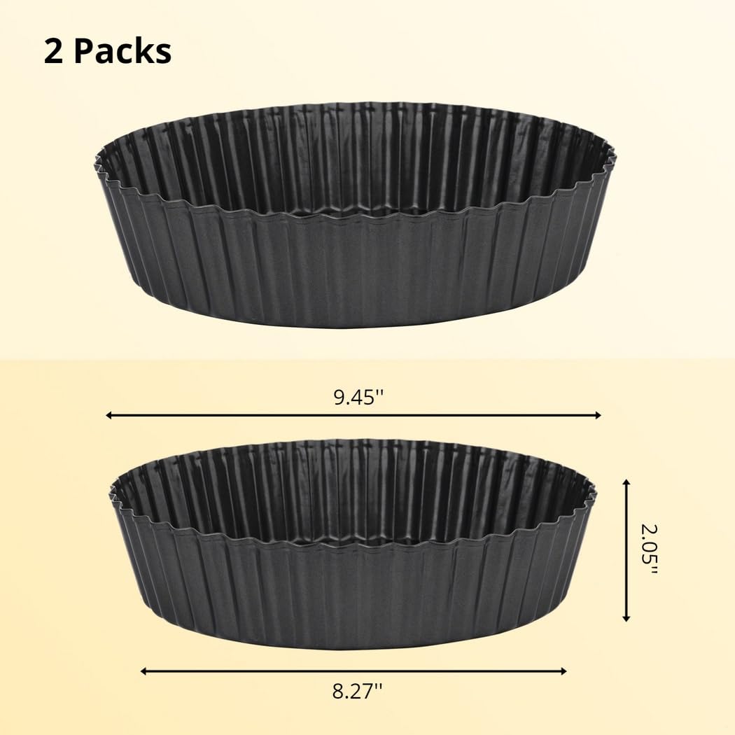 Leicht zu reinigen und zu verwenden, antihaftbeschichtete Kuchenformen, 2 Packungen Karbonstahl-Backform, geriffelte runde Tarte-Quiche-Kuchenformen, 22,8 cm Kuchenformen mit abnehmbarem