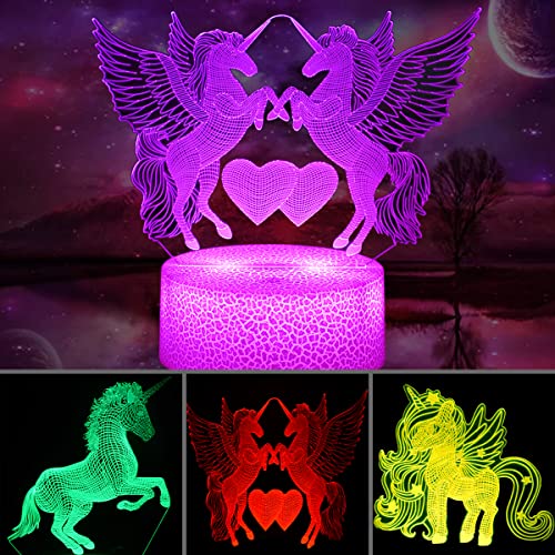 Veilleuse licorne pour enfants, lumière 3D licorne jouet veilleuse 3 motifs et 16 rubans interrupteur tactile, télécommande cadeau anniversaire chambre lumière décorative Cover