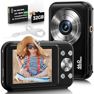 Digital Camera, Bofypoo FHD 1080P 44MP Kids Camera with 32GB Card, 16X Zoom Point and Shoot Digital Camera with Fill Light, Anti-Shake Compact Vlogging Camera for Teens Boys Girls (Black)