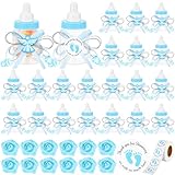 Vesici 61 Pcs Boy Baby Shower Party Favors Set, 48 Plastic Mini Angel Baby Bottles with 1 Roll Thanks Sticker 12 Artificial Roses for Newborn Baptism Baby Shower Party Decorations Gift for Guests