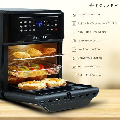 SOLARA 12L Air Fryer Oven for Home Kitchen, 1800W OTG Air Fryer Oven 12 Litre with 12 Presets, 9 Accessories, Grill, Roast, Bake, Reheat, AirFryer OTG, XX-Large, Recipe E-book, 1 Year Warranty, Black view 2