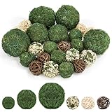 Lezmarket 24 Pcs Decorative Moss Balls for Centerpiece Bowls - Assorted Sizes Fake Moss Balls+Wicker Rattan Balls+Flower Balls, Artificial Greenery Vase Fillers for Home Garden Farmhouse Rustic Decor