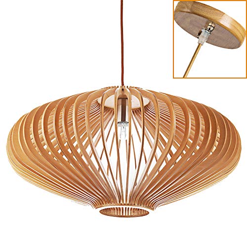 Suspension Luminaire Bois I Naturelle Lustre Bois Lampe Suspendue Bois Lampe Plafond en Bois Reglable Hauteur E27 LED Chambre Lustre Salon I Nature