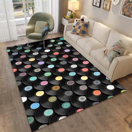 JIEDEDIAM Alfombra con diseño de Discos de fonógrafo y música Retro, Ideal para Decorar el sofá del Dormitorio o la Sala de Estar, y para Juegos de habitación Infantil.