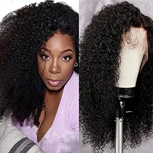 Nadula Hair Kinky Curly 13X4 Lace Front Wigs Human Hair for Black Women Malaysia Virgin Hair Kinky Curly Wavy Human Hair Peluca Pre Plucked with Baby Hair Natural Black 150% Density 18inch