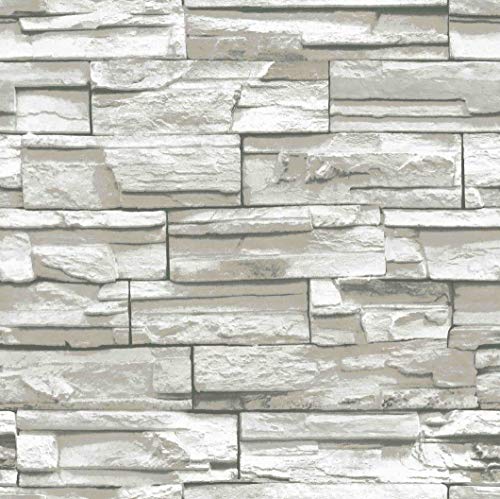 Papel de Parede Natural Pedra Colorful Bege/Branco