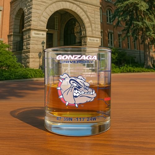 Image of Greenline Goods - University of Gonzaga Bulldogs College Whiskey Glasses (Set of 2), 10 oz - Full-Color Logo + Campus Map