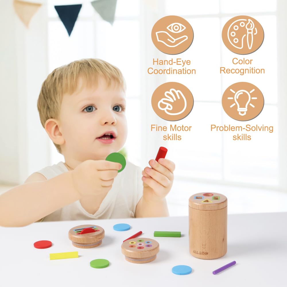 Juguetes Montessori 3 en 1 para clasificar colores para niños de 1, 2, 3 años, actividades de aprendizaje preescolar, juguetes sensoriales educativos de madera para niños pequeños de 1 a 3 años 4