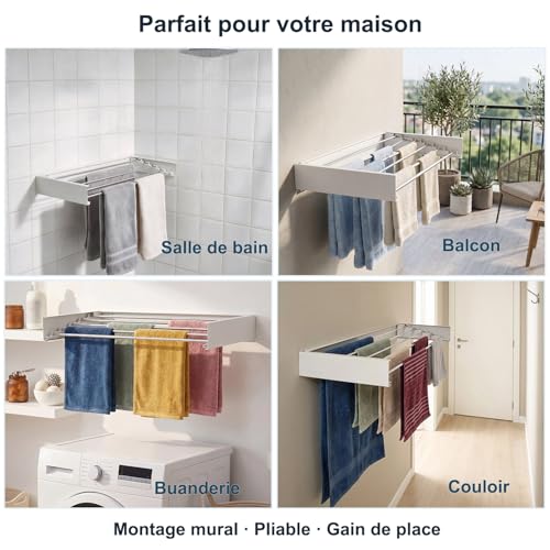 Séchoir mural pliable résistant à la rouille pour étendre le linge en sécurité