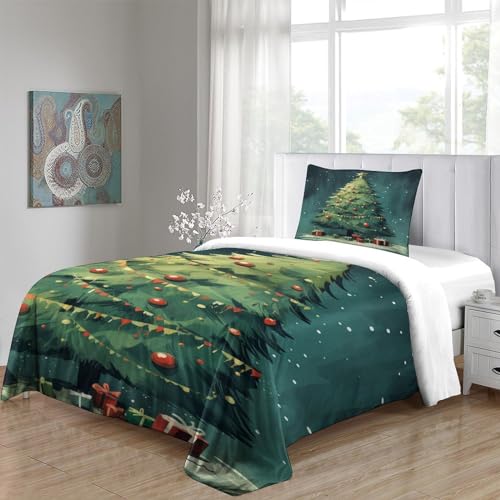 Árbol de Navidad juego de ropa de cama single 135x200 con funda nórdica con cremallera y almohada 5