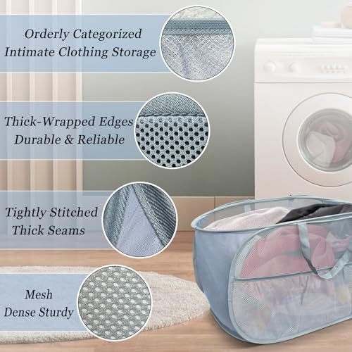 Image of Collapsible Laundry Baskets 2 Pack, Mesh Pop Up Hamper with Handles, Portable Stair Basket, Dorm or Room Folding Bin, Dirty Clothes Hamper Light Breathable. Grey. 2H