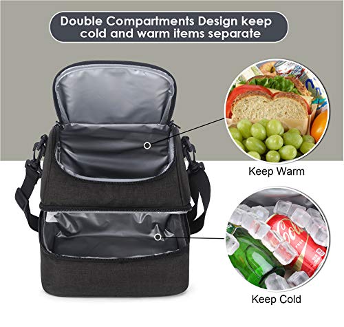 Mier 2 Compartment Kids Small Lunch Box Bag For Boys Girls Toddlers, Adult Leakproof Cooler Insulated Lunch Tote With Shoulder Strap (Dark Grey) #TOP1