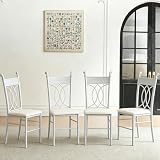 Chaises de Salle à Manger Lot de 4, Chaise de Cuisine avec Pieds en Métal, Assise Rembourrée en Cuir, Dossier Sculpté, Pieds Antidérapants, pour Salle à Manger, Salon, Jardin, Événements, Blanc