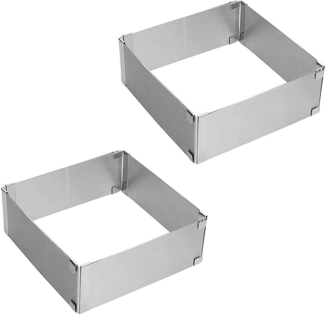 Mikinona 2pcs Adjustable Square Cake Mold Stainless Steel Non-slip Easy to Demold Clean for Mousse Cakes Pastry Kitchen Gadget