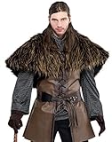 Versand aus Deutschland shoperama Braunes Krieger Cape aus Kunstfell Wikinger Pelz-Kragen Warrior Herren Kostüm GoT HDR LARP Fell