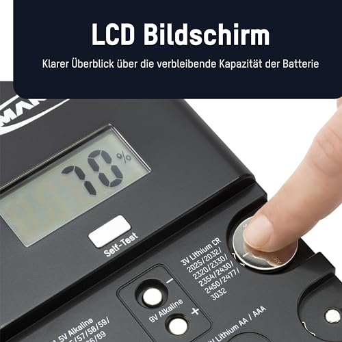 ANSMANN Batterietester für Knopfzellen Lion Akku Batterien,Lithium Batterien, digital, Testgerät, universal Messgerät