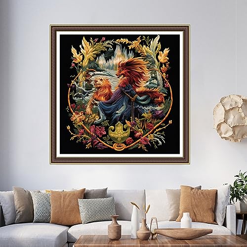 Image of Foxhool Beginners Cross Stitch Kits Stamped Full Range of Embroidery Kits for Adults DIY Cross Stitches kit Embroidery Patterns for Needlepoint kit-Lion King 17.7x17.7 inch