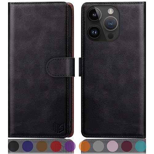 Housse iPhone 15 Pro Max avec blocage RFID anti-piratage et fentes pour cartes bancaires