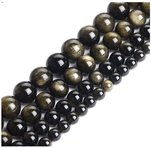 1 Strand Adabele Natural Gold Sheen Black Obsidian Healing Gemstone 4mm (0.16 inch) Small Round Beads Gem Stone Spacer (89-94pcs) for Jewelry Making GY1-4