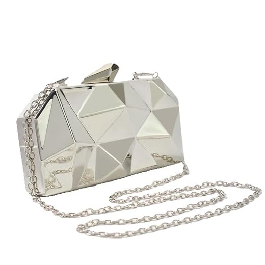 Bolsa Feminina Clutch Metálica Espelhada para Festa Casamento Festival (Prata)