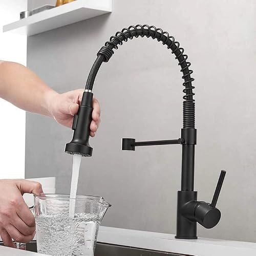 Lmysxaoz 5V Kitchen Sink Faucet For Bar Farmhouse Commercial, Black Faucet, Copper Hot And Cold 360° Rotatable Retractable Accessories