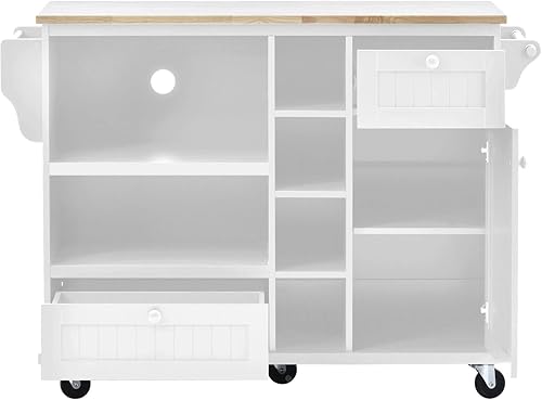 Miniatura 4 de FRITHJILL Isla de cocina con parte superior de madera carrito de servicio rodante con cajón y gabinete fácil montaje ruedas y patas disponibles