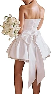 White Short Wedding Dresses for Bride 2025 Strapless Satin Bridal Dress A Line Wedding Reception Gown for Women