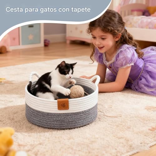 Cama para gatos y cachorros cesta de algodón interior con tapete suave 3