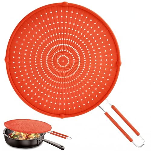 Image of Splatter Screen for Frying Pan, Grease Splatter Guard, Heat-Resistant Splatter Guards for Frying, Silicone Splatter Guard for Everyday Cooking, Dishwasher Safe, Red (16inx12inx0.5in)