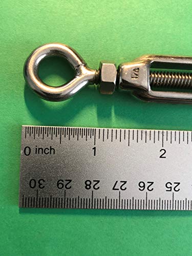 Set de 10 tensores US Stainless de acero inoxidable 316 grado marino, 1/4" UNC, tipo ojo y ojo miniatura 3