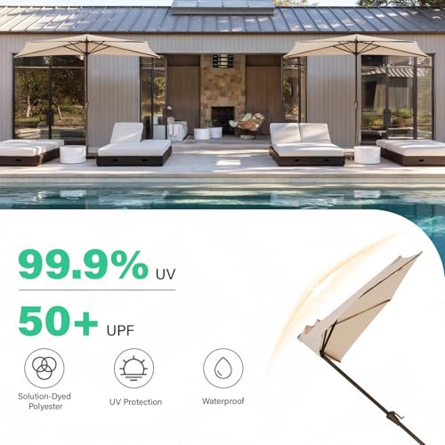 JEAREY 9ft Half Umbrella Outdoor Patio Umbrella Market Umbrellas with Crank, 1/2 Round Wall Umbrella 5 Sturdy Ribs UV Protection for Pool Garden Balcony Deck, Beige by JEAREY - Used condition - Image 6