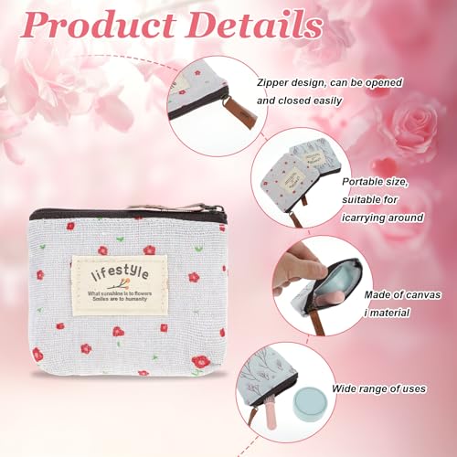 4Pcs Mini Makeup Bag, Linen Floral Pouch for Purse Small Cosmetic Bag with Zipper Portable Toiletry Organizer Cute Coin Purse Storage Pouch Bag Fabric Cosmetic Pouch for Girl Women3