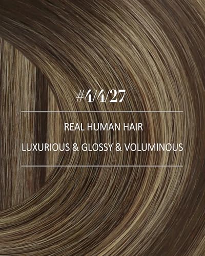 Image of YoungSee Balayage Clip in Human Hair Extensions 22 Inch Brown Clip-in Hair Extensions for Long Length, Dark Brown with Caramel Blonde Balayage Gentle Clip in Extension for Sensitive Scalp 22 Inch 120G