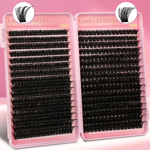 Gmagictobo Lash Clusters Kit Cluster Eyelash Extensions 560Pcs Volume 100D 150D Lashes Clusters D Curl Eyelash Clusters DIY Individual Lash Clusters Eyelash Glue Lash Tweezers