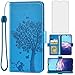 Asuwish Compatible with Moto E 2020 Motorola E7 Wallet Case and Tempered Glass Screen Protector Flip Card Holder Cell Phone Cover for MotoE MotoE7 E 7 7E 7th Generation Gen XT2052DL XT2052-1 Blue