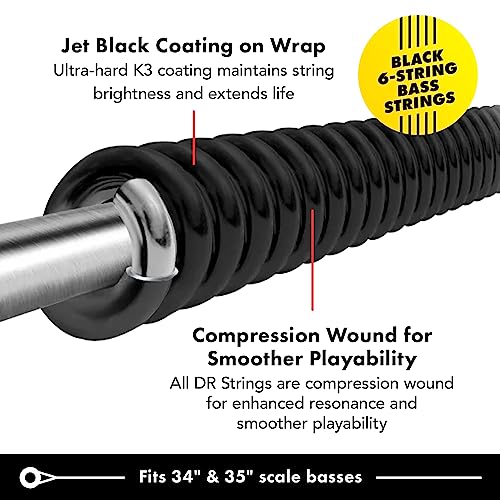 Dr Strings Beauties-Black Coated Steel 6 Bass Guitar Strings, 30-125 Gauge, Round Core (Bkb6-30) #TOP2